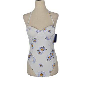 MISS ADOLA White Floral Daisy Underwire One-Piece Swimsuit Size 8 NWT